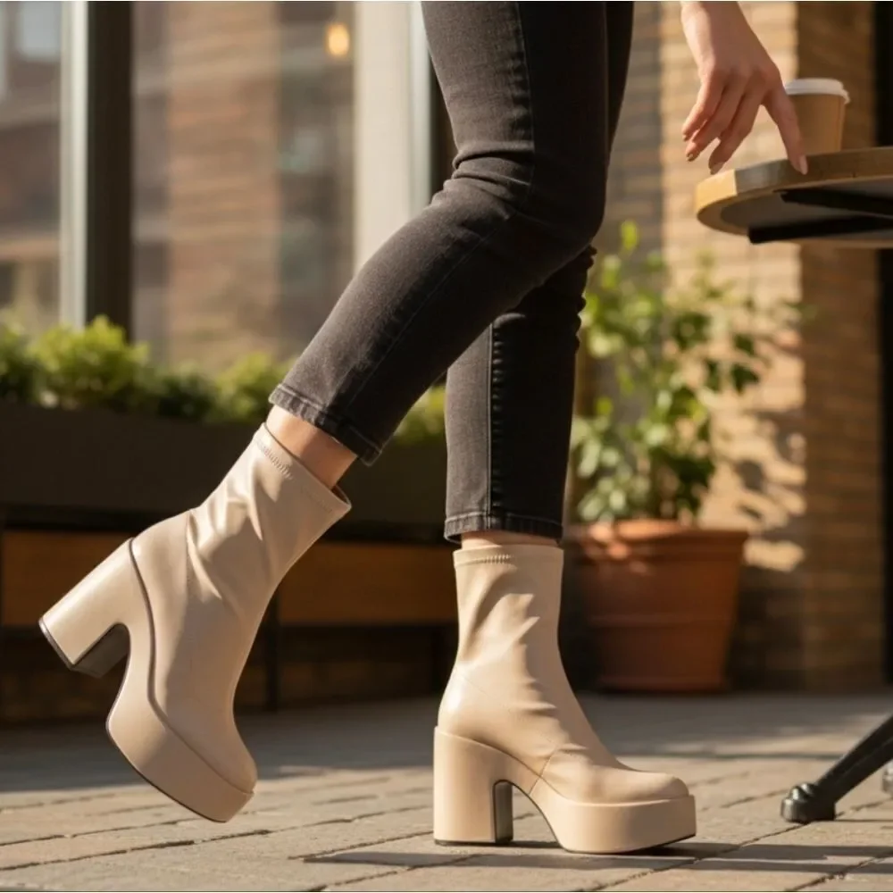 NEW- ZARA Women's Platform Heeded Ankle Boots